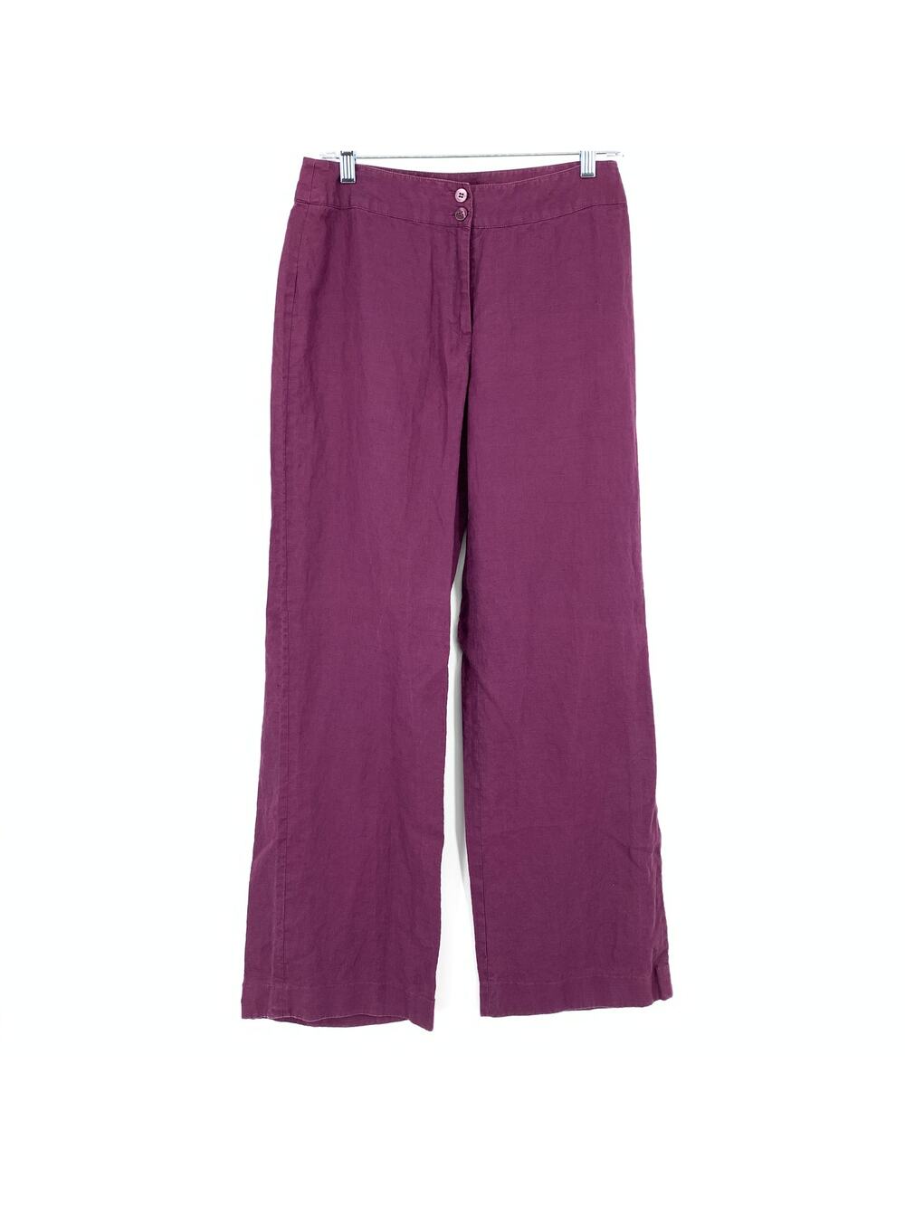 123 Paris Wide Trouser Leg 100% Linen Pants Womens Size 8 Purple Plum